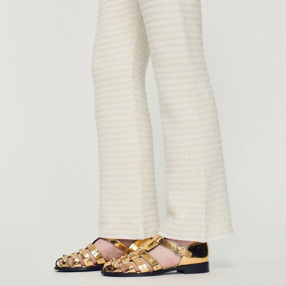 🌻NEW w/tags Sandro Fancy Braid Trim Side Zip Tweed Pants Women’s Size 42 US 10 - Picture 5 of 15